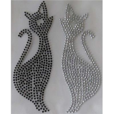 Thermocollant Chat Strass 2 mm Noir et Argent