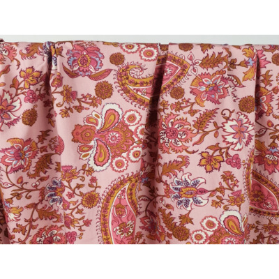 Tissu Popeline 100 % Coton Fleurs Ethniques Rose