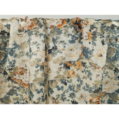 Tissu Voile Coton / Soie Fleurs Romantiques Bleu Gris