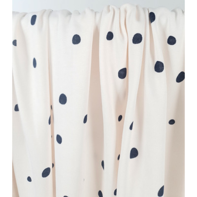 Tissu Maille Molleton Gratté Coton BIO Pois Irrégulier Ecru