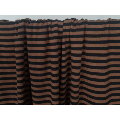 Tissu Maille Cote 2x2 Rayures Noir & Tabac