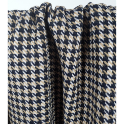 Tissu Lainage Mélange Laine Pied de Coq Beige / Noir