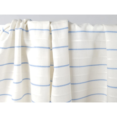Tissu Toile 100 % Coton Rayures Jacquard Blanc / Bleu