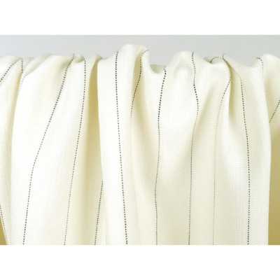 Tissu Toile Look Lin EMA Rayures TENNIS Ecru / Noir