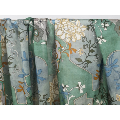 Tissu Voile Coton / Soie Fleurs Graphiques Céladon
