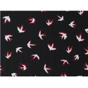 Tissu Crepe LONDRES Noir Imprim Hirondelle Bicolore