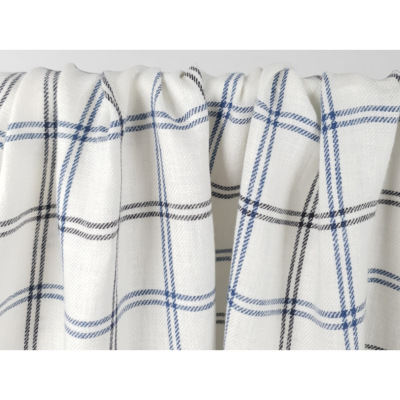 Tissu Sergé Coton & Lin Ecru Carreaux Bleu / Noir