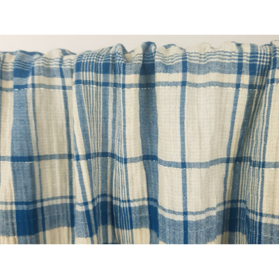 Tissu Crepe de Coton Gauffré et Smocké Carreaux Ecru / Bleu & Lurex