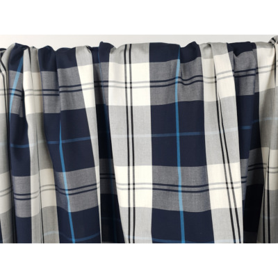 Tissu Popeline TARTAN Ecru / Marine