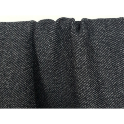 Tissu Lainage Léger 100 % Laine Chevron Noir / Gris