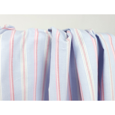 Tissu Oxford Rayé Bleu Ciel / Rose