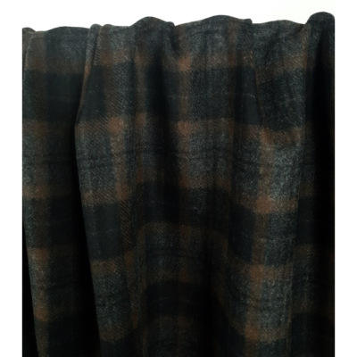Tissu Lainage Mélange Laine TARTAN Noir / Gris & Noisette