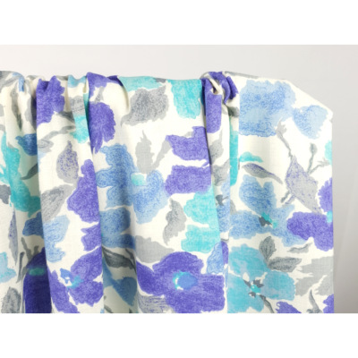 Tissu Popeline Viscose / Lin Watercolor Bloom Bleu