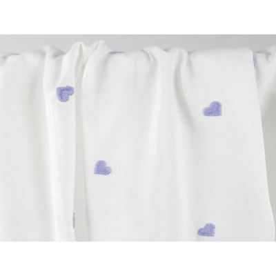 Tissu Popeline Coton Coeur Blanc / Bleu