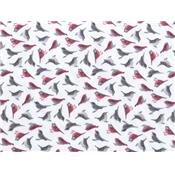 Tissu Popeline Coton / Elasthanne Imprim Moineaux Gris / Rouge