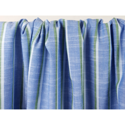 Tissu Toile Coton / Lin Rayé Bleu / Vert