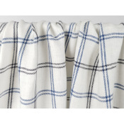 Tissu Sergé Coton & Lin Ecru Carreaux Bleu / Noir